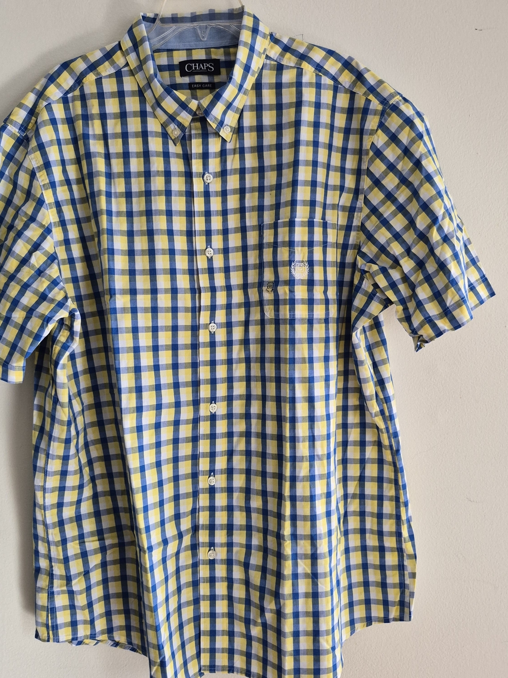 Chaps Yellow and Blue Check Short-Sleeve Button-Down Shirt XXL/TTG/EEG